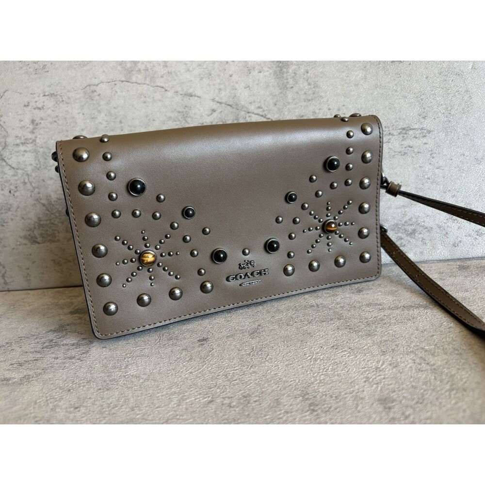 COACH Foldover Crossbody Clutch in Glovetanned Leather with Western Rivets NWOT